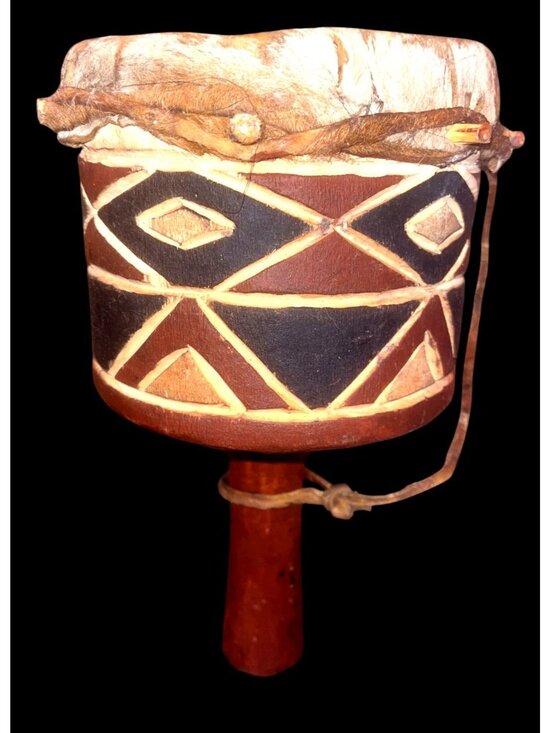 Handmade Other - Zimbabwean Tonga Budima Hand Drum Shona Motif African Tribal Art